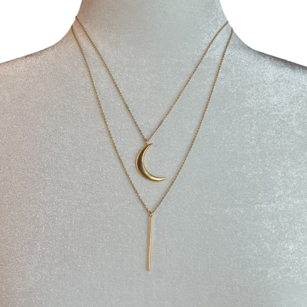 Gold tone costume double layer cresent moon adjustable necklace